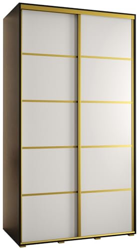 MEBLE KRYSPOL Davos 4 140 Schrank mit Zwei Schiebetüren für Schlafzimmer - Moderner Kleiderschrank mit Kleiderstange und Regalen - 235,2x140x60 cm - Schwarz Weiß Gold