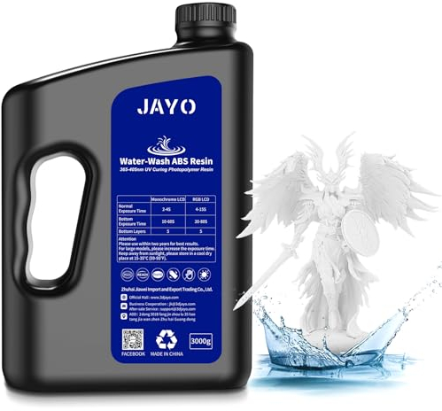 JAYO Wasser Wbwaschbares ABS-Like Resin 3KG, 3D Drucker Harz 405nm UV Standard Schnelles Photopolymer Resin für LCD/DLP/SLA 3D Drucker, Hohe Präzision, Nicht Spröde, Geringer Geruch, Weiß 3000g