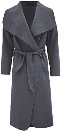 Women Long Waterfall Italian Duster Coat, Ladies Long Sleeve Oversized French Belted Trench Open Jacket, Adult Celebrity Winter Cardigan Cape With Pockets UK Plus Size 8-22, (Charcoal-12-14)