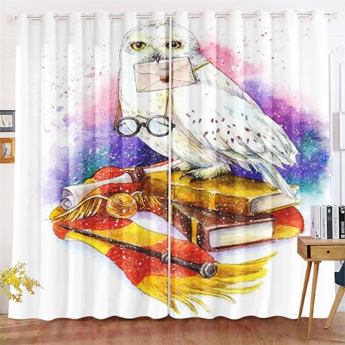 Fadaing Eule Verdunkelungsvorhang-Set Für Schlafzimmer 3D-Druck Cartoon Eule Vorhänge Für Kinderzimmer Schiebegardine Blickdicht Für Dekoration Wohnzimmer (220x215cm(BxH)/ 110x215cmx2,3)