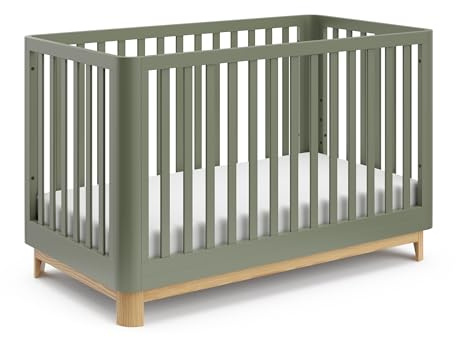 Storkcraft Santos Convertible Crib (Olive & Natural) – GREENGUARD Gold Certified, Fits Standard Crib Mattress, Converts to Toddler Bed and Daybed, 4 Adjustable Mattress Heights, Rounded Edges