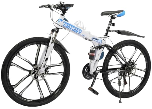 KLOOLIVE Mountainbike Faltrad Fahrrad 26 Zoll 21 Gang Scheibenbremse MTB Unisex Bicycle (Weiß)