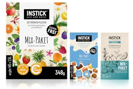 INSTICK Zuckerfreies Instant-Getränk (alle Sorten Sparpaket) - Veganes Getränkepulver Kalorienarm & Vitamin C - Instant-Pulver - 2x12 Sticks & 1x46 Sticks - 1 Stick für 0,5-1 L / 1,5-2,5 L