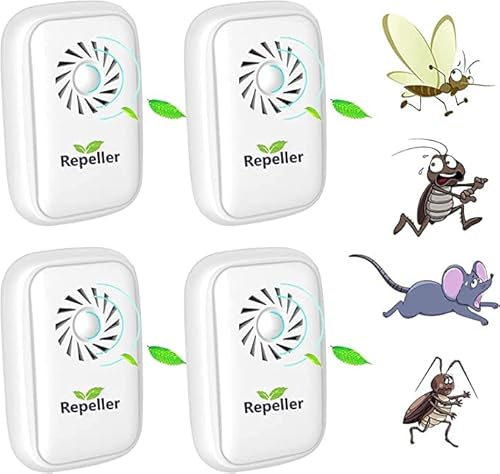 Repellente ad Ultrasuoni per Topi 4 Pack, Repellente Ultrasuoni Anti Zanzare, Ultrasuoni Interno Dispositivo Anti Topi, Insetti, Zanzare, Scarafaggi, Ratti, Formiche, Ragni