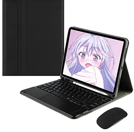 ZKAIAI Custodia Tastiera con Trackpad per iPad 9.7 6a/5a Gen 2018/2017, iPad Pro 9.7, iPad Air 2/Air 1, QWERTY Custodia Tastiera Bluetooth Staccabile con Mouse Wireless, Portapenne Incorporato, Nero