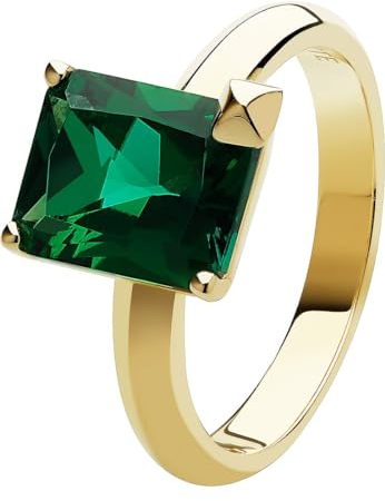 JETTE Damen-Damenring 925er Silber, recycelt 1 Smaragd 51 Gelbgold 32026237