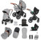 Ickle Bubba Stomp Luxe 12pc Travel System with i-Size Cirrus Car Seat & ISOFIX Base – All-Terrain Pram, Reversible Seat, Carrycot, UPF 50+ Hood, Rain Cover & Accessories (Black/Pearl Grey/Tan)