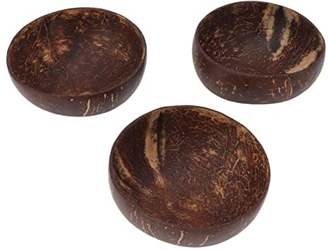 Yosoo Health Gear Kokosnussschalen-Schalen aus Poliertem Holz, 3 Stück, mit Löffel-Sets, Vintage-Stil, für Reis, Dessert, Obstsalate, Acai-Salat
