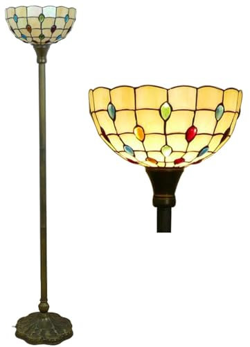 HXFFXHF Lampadaire Torchère Baroque en Verre Vitrail Lampe sur Pied de Style Tiffany Lampe de Lecture Traditionnelle en Perles de Cristal pour Chambre Salon Bureau, 63 de Hauteur