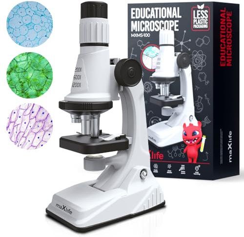 Maxlife Mikroskop MXMS-100 – Experimentierkasten Für Kinder - Durchlicht Mikroskop Spielzeug - Experimente Ab 8 - Zubehör Set - Geschenke Für Kinder