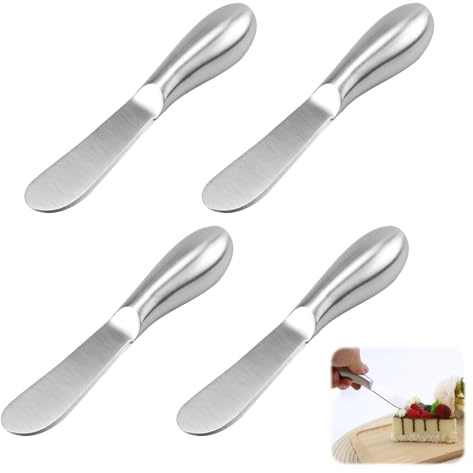 MxyVrix 4 Piezas Juego de Cuchillo para Mantequilla y Queso en Acero Inoxidable, Cuchillos Multifuncionales con Mango Ergonómico para Esparcir, para Mantequilla, Queso, Mermeladas (13.5 cm, Plateado)