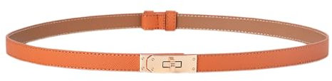 Schmaler Taillengürtel Für Damen Verstellbarer Ledergürtel Damen Skinny Ledergürtel Mit Klassisch Einfarbig Legierung Schnalle Elastischer Dekorativen Gürtel Für Kleider Jeans Hosen Mantel (Orange)