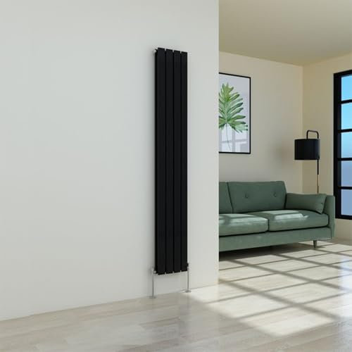 Lynwood Flat Panel Designer Double Column Matt Black Vertical Radiator Perfect Choice for Bedroom, Kitchen and Living Room Modern Central Heating Radiators 1600mm x 300mm