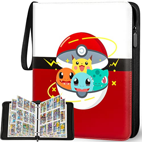 Sammelalbum für Pokemon Karten,Karten Sammelalbum Passt für 900 Karten mit 50 Abnehmbaren Hüllen,Hochwertiges Wasserdicht PU Leder Card Collection Sammelheft,Geschenk für Kinder(R900)