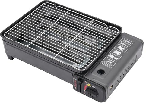 Hornillo de gas portátil con maletín, ideal para camping, barbacoa y cocina al aire libre, diseño antideslizante, ajuste de llama y bloqueo de cartucho de Butano