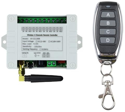 Cpolebev DC 12V 24V 36V 10A 433 MHz Relè Wireless A 4 Canali Ricevitore Interruttore + Trasmettitore 4CH, 1 Ricevitore 1