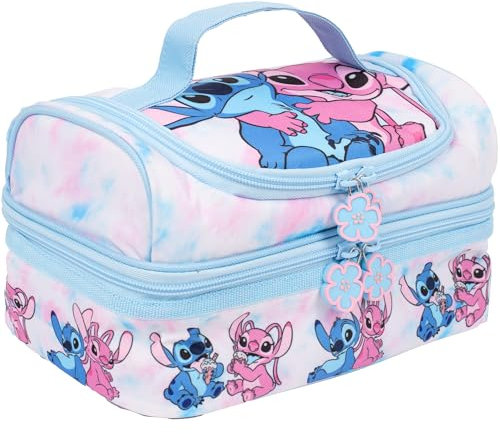 Disney Stitch Multi-Compartment Lunch Bag for Kids School Thermal Insulated Double Decker Food Carier for Girls