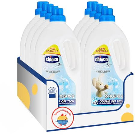 Detersivo liquido bucato neonato ipoallergenico +0 mesi – 1.5 Litri kit con Spugna Brandizzata SPESA & RISPARMIO Inclusa – Variazioni 4/8/12 Pezzi (8)