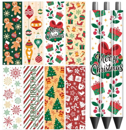 Peacoblue 48 Stück Transferaufkleber,Christmas UV DTF Pen Wraps | Wasserfeste DIY Stiftaufkleber für Standard Stifte, Personalisierte Bastelprojekte für Schule, Büro, Lehrer und Kreative