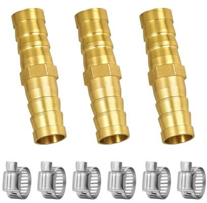 3-pcs 3/8 Hose Barb Fitting, Brass Hose Repair Kit for Fuel Line Connector, Barbed Hoses Mender for Air/Water/Oil/Gas/Pressure Washer/Soaker & Hydraulic Systems Expandable Hoses Repair Kit (2-way-I)