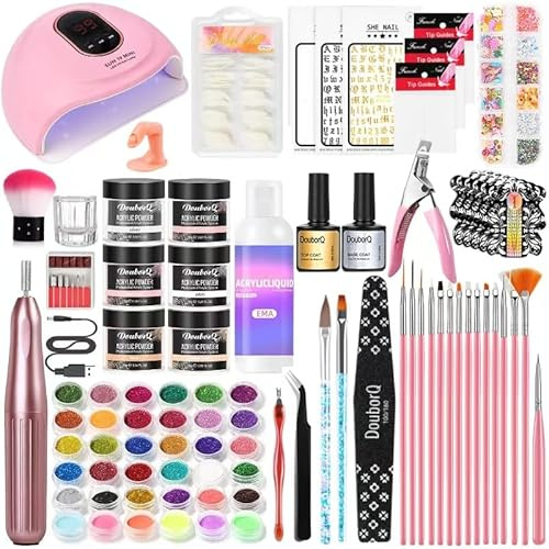 Nagelstudio Set Komplett mit UV-Lampe & Nagelfräse - Acryl Nagelset inkl. 12 Acrylpulver, Flüssigkeit und Zubehör - Profi Nailart Set für DIY Gel Nägel zu Hause