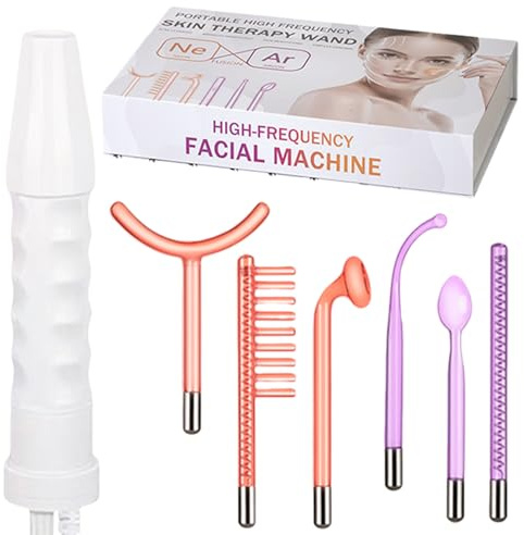 Appareil Haute Fréquence Visage avec 6 Tubes Argon & Néon, Bâton Haute Fréquence Portable pour Soin du Visage et du Corps, Anti-Âge, Réduction des Rides, Traitement de l’Acné et Massage Facial
