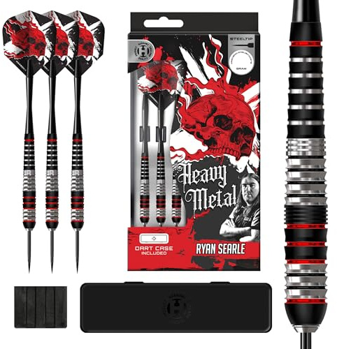 Harrows Ryan Searle Heavy Metal Stainless Steel Darts Set in 22g, 24g or 26g – Includes Speedline Shafts, 100 Micron Flights & Dart Case – Durable Steel Tip Darts for All Players