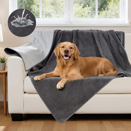 Wasserdichte Hundedecke & Katzendecke mit 3-Schicht Nassschutz, 102x152cm | Reversible Kuscheldecke für Sofa, Couch und Bett, schützt vor Feuchtigkeit und Flecken, für Paare und Haustiere