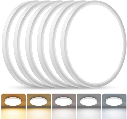 zemty Deckenlampe LED Deckenleuchte Flach, 6Stück 18W 1800LM 5Farben-2700K/3000K/4000K/5000K/6500K Lampen Decke, Ø22x1.7cm Ultra Dünn Rund Badlampe für Flur Keller Umkleidekabine Eingang