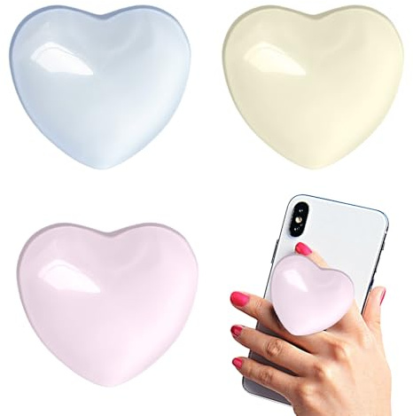 TENGWA Grip Handy Fingerhalterung mit Ausziehbarer Sockel Griff Handy Ring Halterung Herz Motiv für Smartphones und Tablet Videoanrufe und Lesen (3 Stücke Kleberückseite)