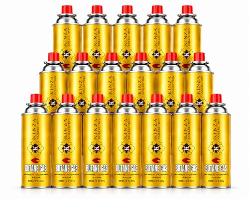KINZA COLLECTION 16 Pack Butane Gas Canisters 227g/400ml, Bayonet Cartridges for Camping Stove, Cooker, Heater & BBQ