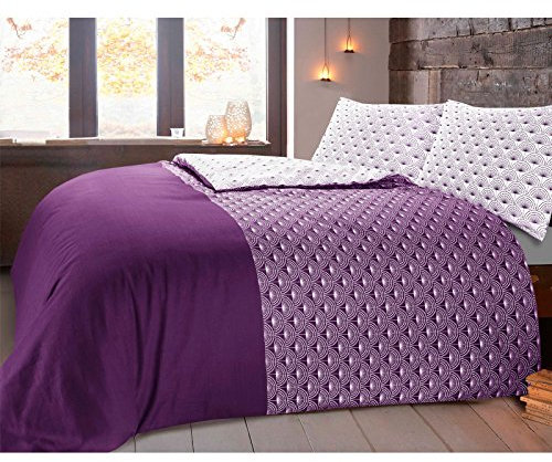 Nimsay Home Paloma Dandelion 100% Cotton Bedding Set - Duvet Cover with Two Pillowcases - Purple - Double
