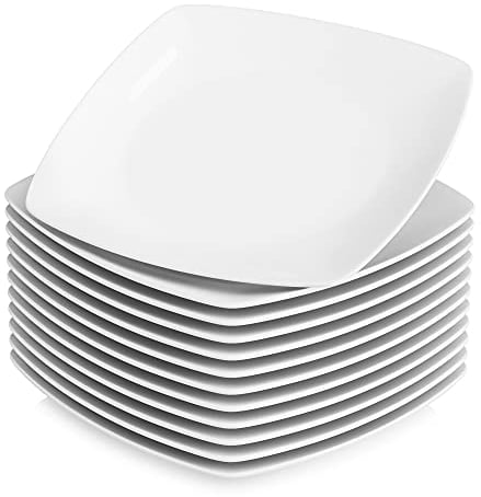 MALACASA 12 Piezas Plato de Postre de Porcelana 17 cm para 12 Personas, Apto para Microondas y Lavavajillas, Serie Julia