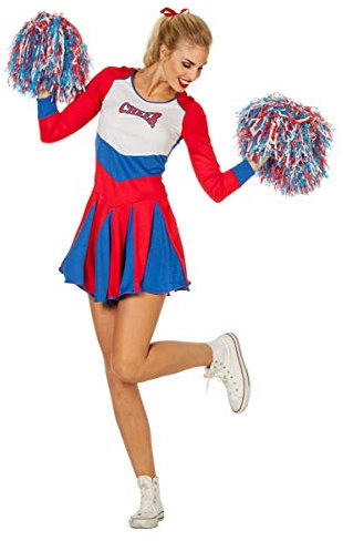 Horror-Shop Rot-blaues Cheerleader Damen Kostüm für Fasching & Garde 42
