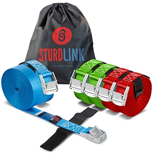 Sangles d'Arrimage avec Boucle à Came 25mm 250daN x6 + Scratch + Sac | 2x3m 2x4m 2x5m | Fixation Attache Serrage sur Porte Vélo, Galerie et Barre de Toit Voiture, Déménagement, Diable, Velo Sturdlink®