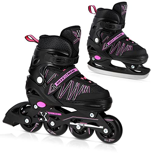 NILS 2in1 Inlineskates/Schlittschuhe Extreme NH11912A Schwarz/Pink ABEC9 Gr. 39-42 verstellbar