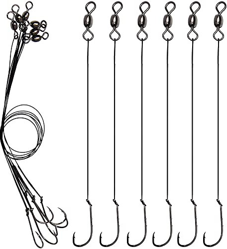 OROOTL Fishing Wire Leader Hook Rigs, 12pcs Stainless Steel Wire Line Anti-bite for Fishing Saltwater Heavy Duty Fishing Lure Bait Rig with Crane Swivel and Barb Hooks