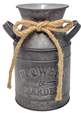 WHHOME Shabby Chic Classy Designed Black Milk Can Galvanized Finish Metal Vase Country Rustic Primitive Decorative Flower Holder, 7.5 H