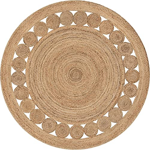 Gifiie Jute Teppich, handgewebt aus 100% Jute – ideal für Wohnzimmer, Schlafzimmer und Flur, perfekt als dekoratives. (Natur, 150CM)