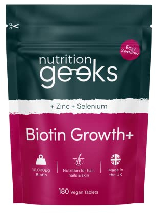 Biotin Hair Growth Supplement - 180 Vegan Tablets Enhanced with Zinc & Selenium, Hair Vitamins Complex - Biotin 10000 mcg - Hair Skin and Nails Vitamins for Women & Men UK (Packaging Design May Vary)