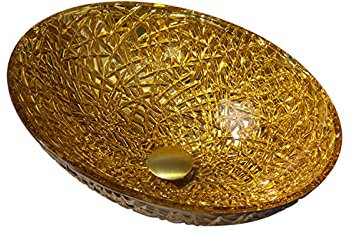 LWX Badezimmer Waschbecken Oval Glas Waschbecken Set, Badezimmer Aufsatzwaschbecken, Oval Über Dem Aufsatzwaschbecken,Gold 1 Accessories