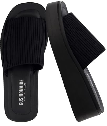 CUSHIONAIRE Pim Wedge Chunky Platform Womens Sandals with Firm Knit Upper & Memory Foam Summer Sandals for Women 2026, BLACK 8