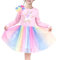 Sunny Fashion Vestito Bambina Tulle Gonna Rosa Arcobaleno Unicorno Stella Cotone Manica Lunga 7 Anni