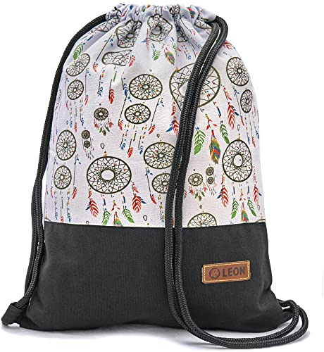 By Bers Leon Turnbeutel mit Innentaschen Rucksack Tasche Damen Herren & Teenager Gymbag Gymsack Traumfänger bunt