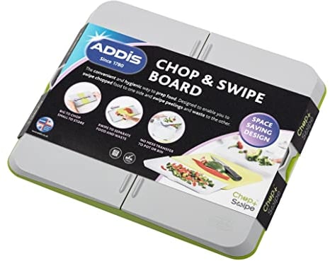 Addis Chop & Swipe Chopping Board with easy pour side trays, Lime & Grey
