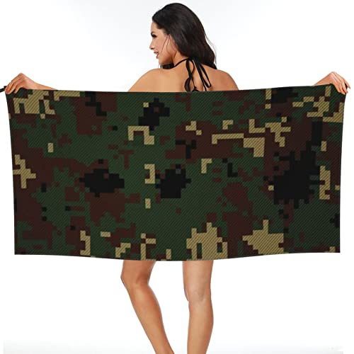 KM-WEL Camouflage Strandtuch, 100% Mikrofaser, Schnell Trocknendes Strandtuch, Badetuch, Strandtuch Für Erwachsene (5,90x180 cm)