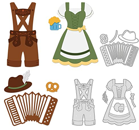 GLOBLELAND Oktoberfest Kostüme Stanzformen für Kartenherstellung, Dekoration und DIY Scrapbooking, Rock Akkordeon Bier Hose Hut Karbonstahl Stanzschablonen als Geschenk