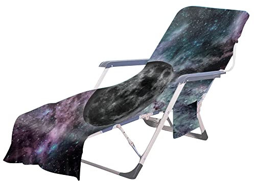FANSU 3D Marmorierung Schonbezug für Gartenliege Frottee Liegenauflage Garten Sonnenliege Handtuch mit 2 Taschen Stuhl Strandtuch für Strände, Gartenhotels (Mond,75x210cm)