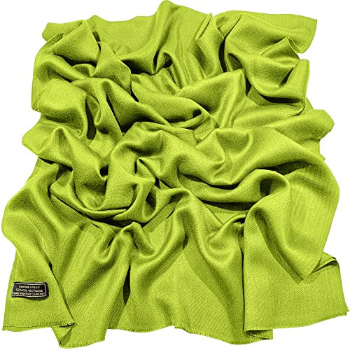 CJ Apparel Pashmina a tinta unita verde lime, scialle nepalese, stola, realizzata a mano in Nepal, Verde Lime (Nuovo), taglia unica