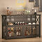 LVB Wine Bar Cabinet, Industrial Coffee Bar Cabinet for liquor and glasses, Modern Sideboard Buffet with Storage Rack, Rustic Liquor Home Bar for Kitchen Dining Living Room, Dark Gray Oak, 120cm